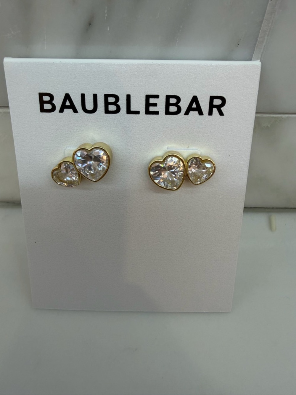 BaubleBar Gold Heart Crystal Double Stud Earrings - Clear